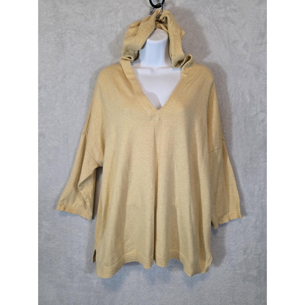 GUC Pure Jill Sweater Womens Plus 2X Yellow Hooded Knit Pullover Cozy Coastal